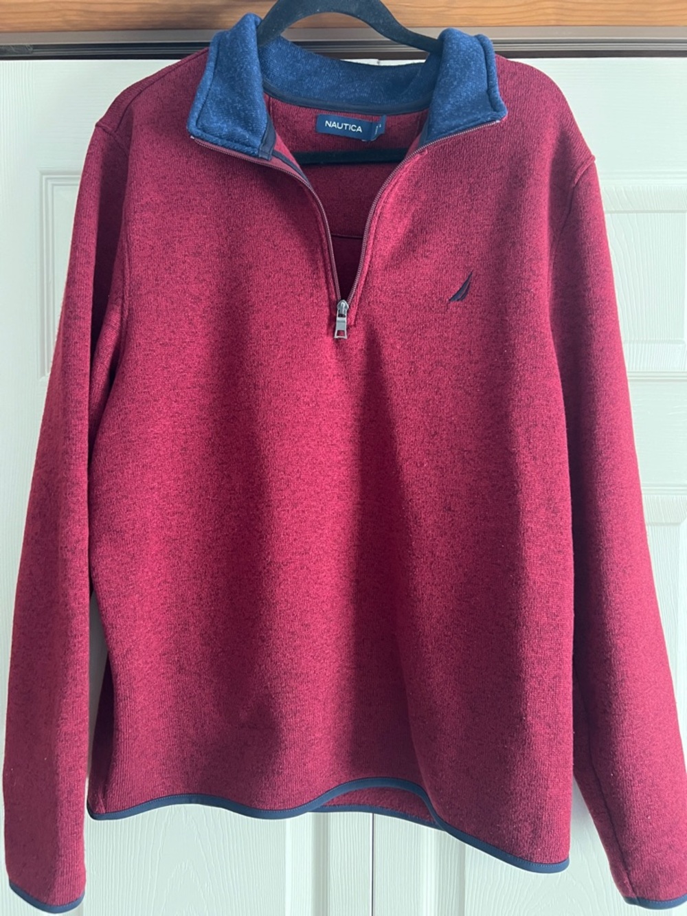 Nautica Men's Burgundy Zip-Up Fleece with Navy Trim